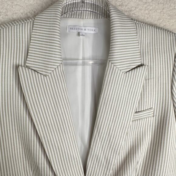 Preston & York Blazer Womens‎ 12 Beige White Striped Single Button Career Jacket - Picture 3 of 13